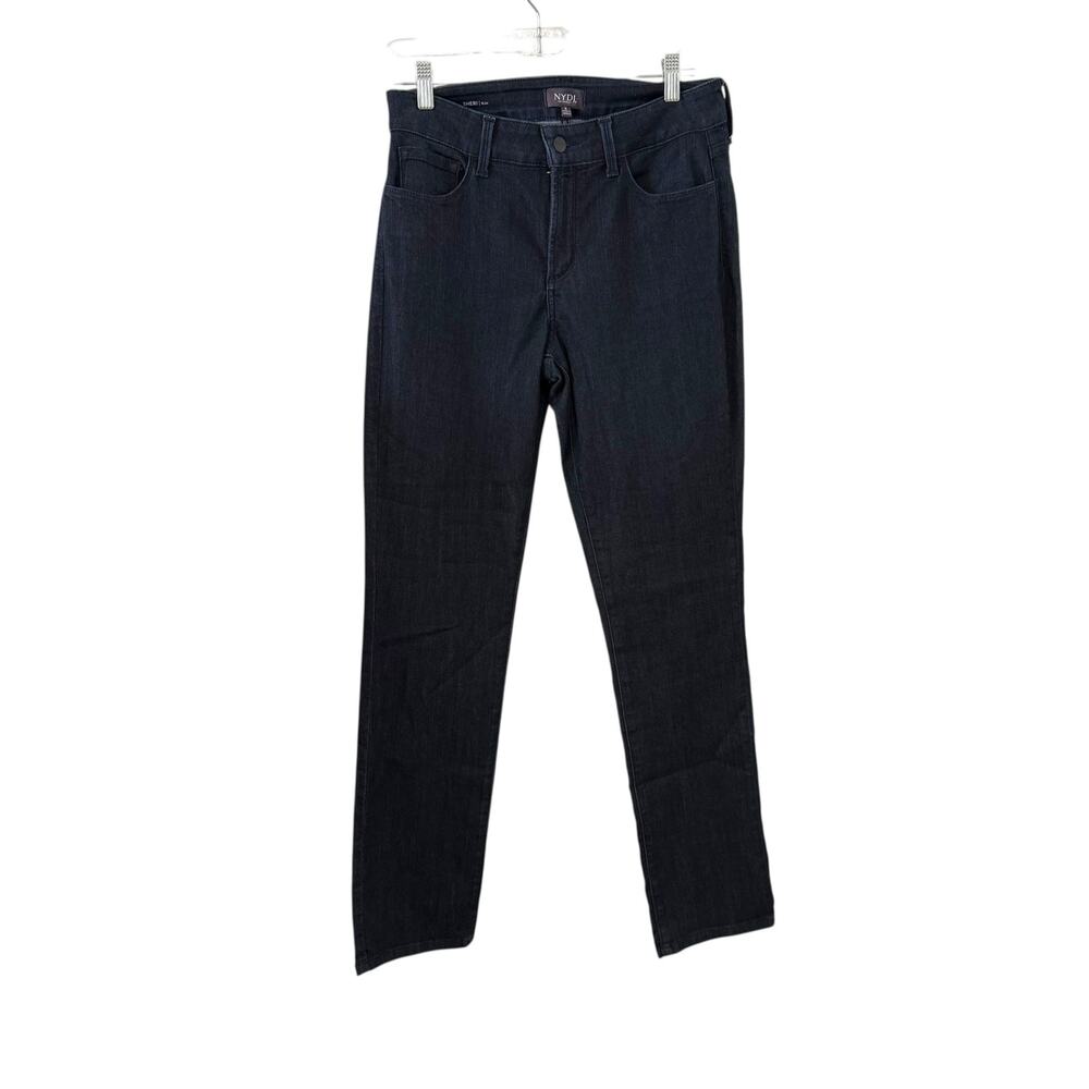 NYDJ Size 8 Sheri Slim Dark Wash Straight Leg Jeans Cotton Blend Lift Tuck Denim